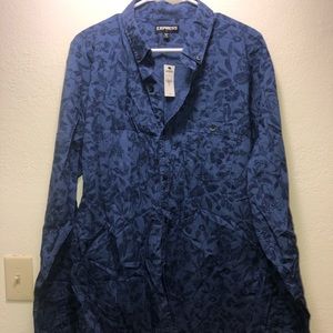 Long Sleeve Blue Express Shirt w/ flower design